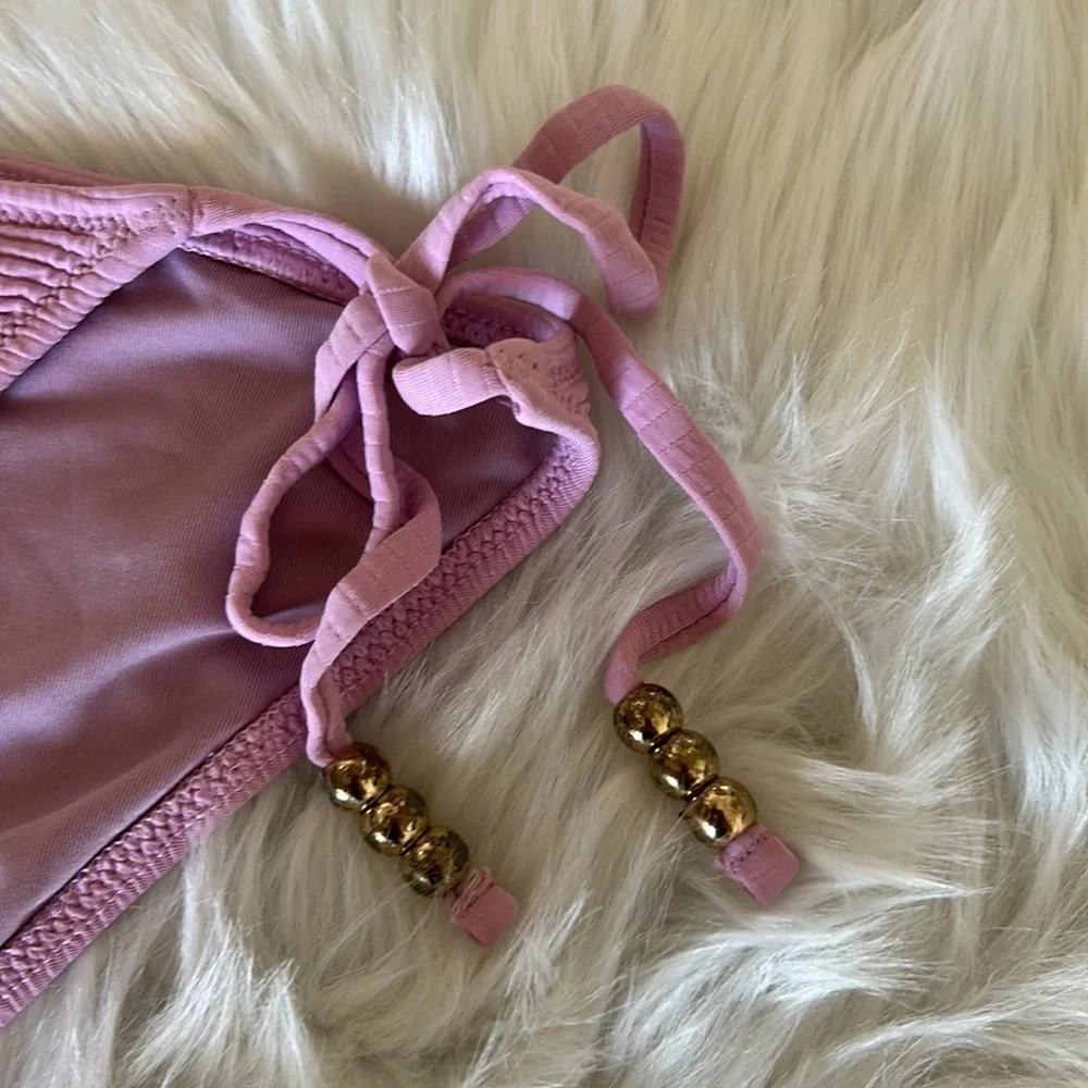 Aerie Cheeky Crinkle Tie Bikini Bottoms Light Purple Size Large